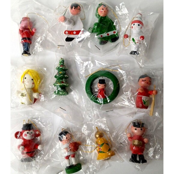 Miniature Wooden Christmas Ornaments Set of 12 Holiday Christmas Tree Decoration - Picture 1 of 6